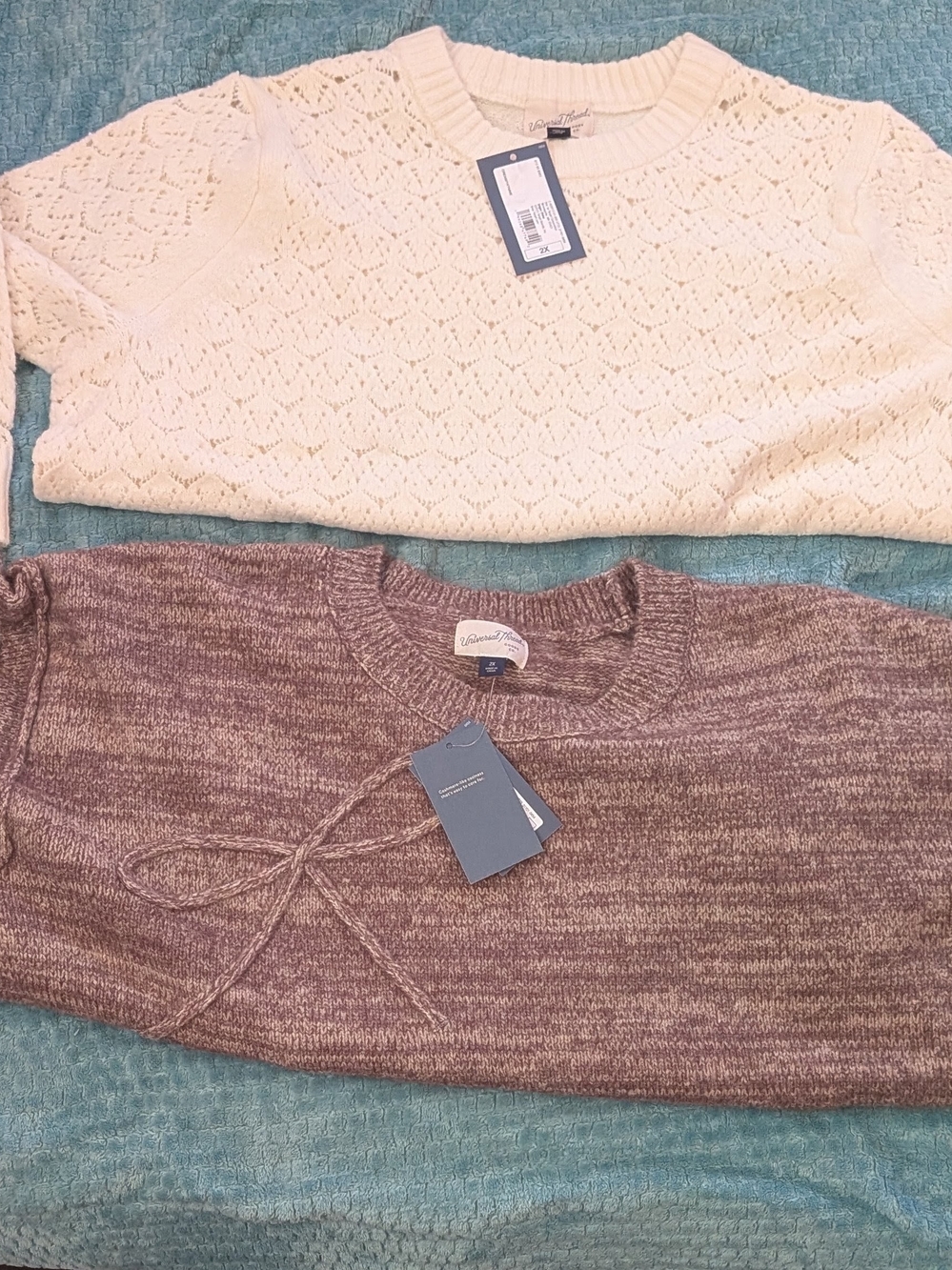 Bundle Alert! Cream Knitted Crew Neck Sweater, And Brown Marled Sweater With Bow